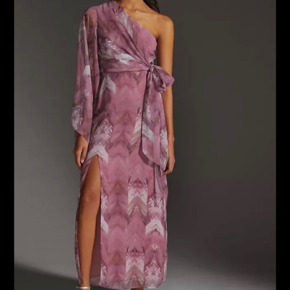 Anthropologie Mauve One-Shoulder Maxi Dress with Side Slit